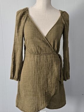 Anthropologie Olive Wrap Mini Dress - Long Sleeve